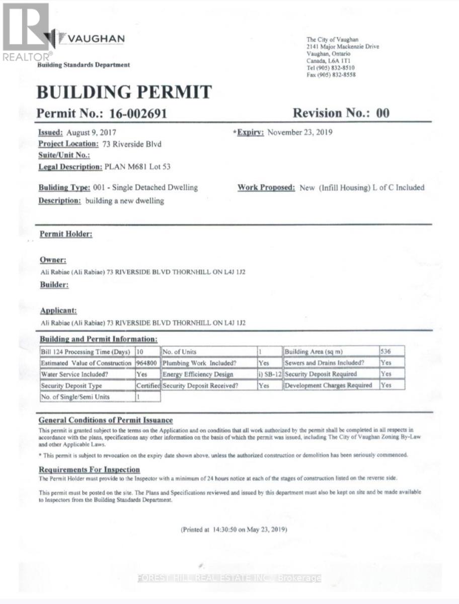 Detached at 73 RIVERSIDE BOULEVARD, Vaughan (Uplands)